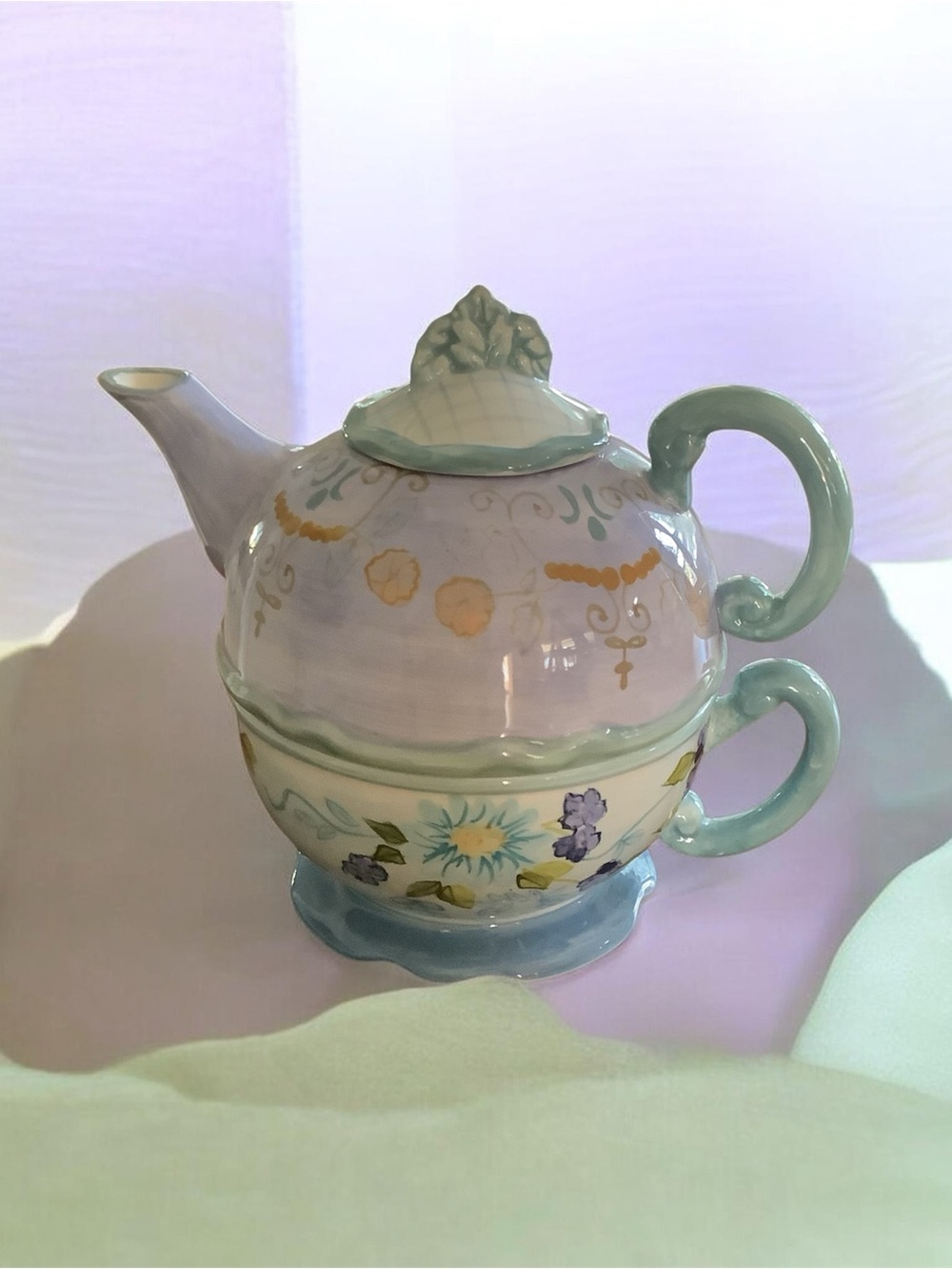 Tracey Porter Hand-Painted Pastel Floral Tea for one